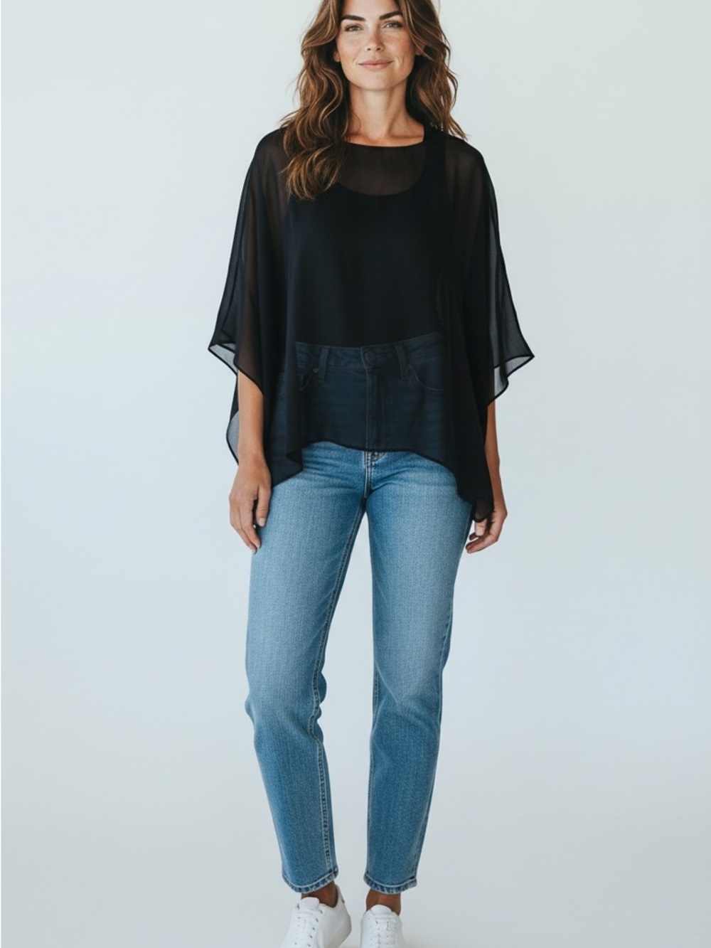 Sheer Black Poncho Blouse - Lightweight Women's Top